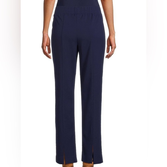 Ming Wang Deco Stretch Crepe Back Slit Hem Pull-On Pants NWOT PREPPY MINIMALIST - Picture 2 of 8